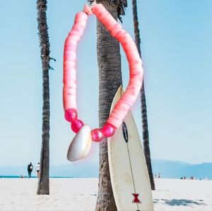 'Pink Seashell Beach' Bracelet heishi beads w/ shell. Handmade by mxsha beads